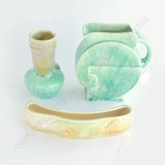 BESWICK DECO JUG H185MM  VASE H160 & TROUGH VASE L230MM