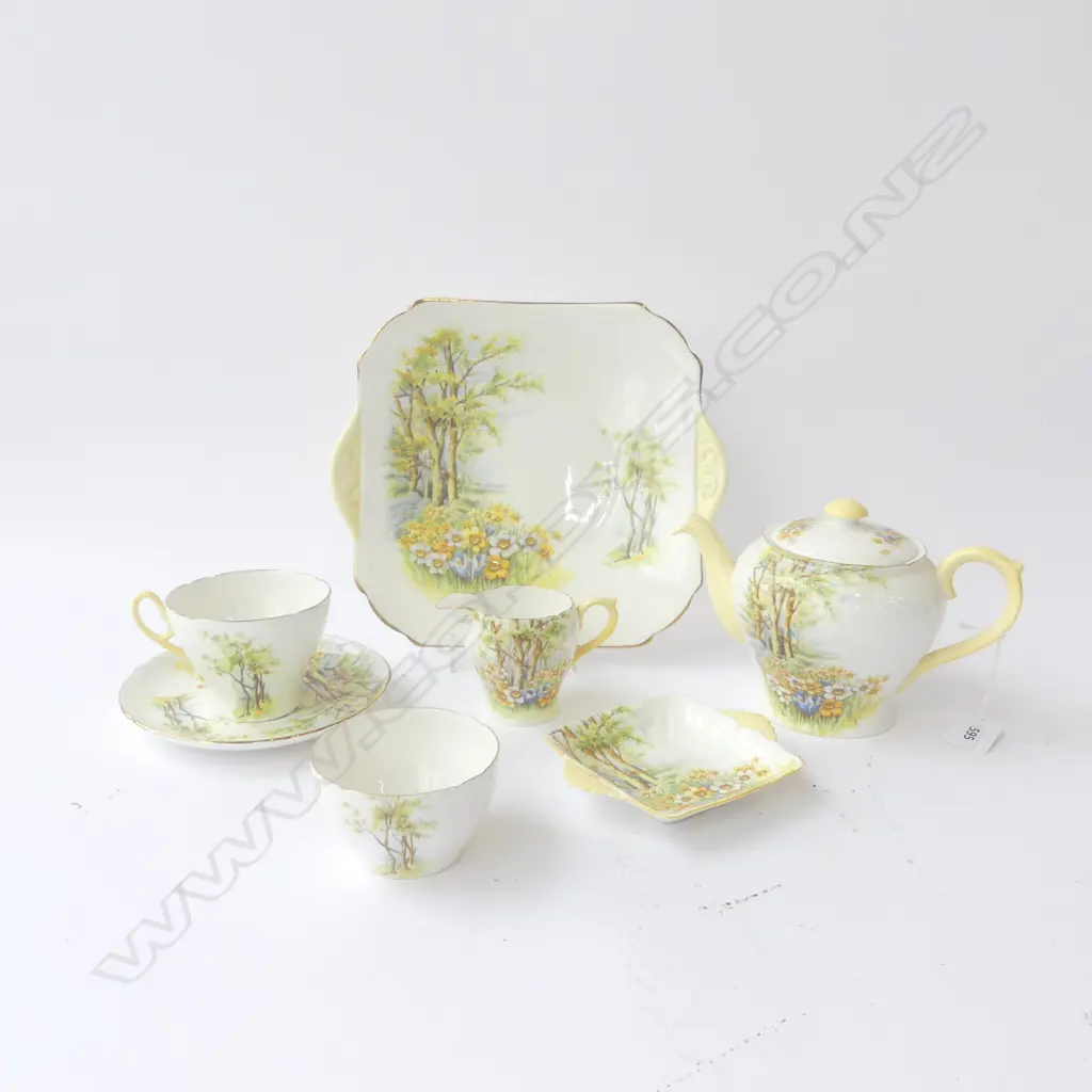 3PC SHELLEY CHINA TEASET CAKE PLATE C/S & DISH FOREST PAT Image 1++