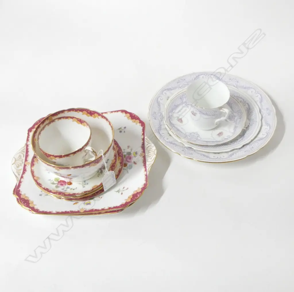 2 PART SHELLEY TEASETS MAUVE & RED ROSE PATS Image 1++