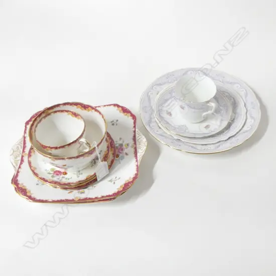 2 PART SHELLEY TEASETS MAUVE & RED ROSE PATS
