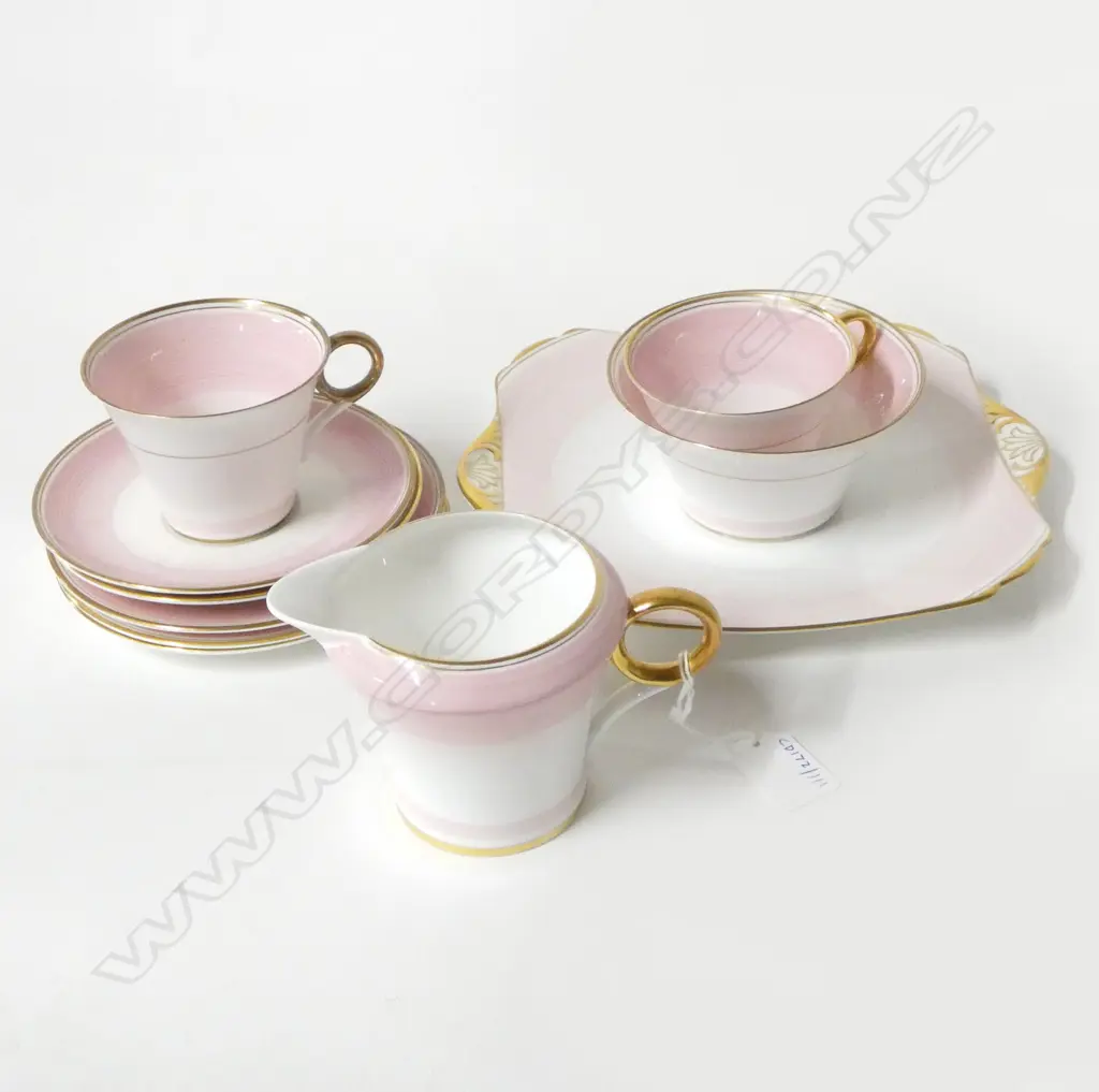 PART SHELLEY TEASET PINK PAT CAKE PLATE C/SUGAR 2CSPS ETC Image 1++