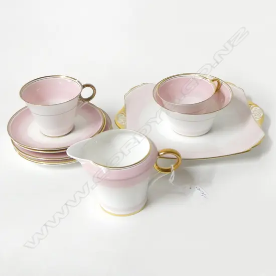 PART SHELLEY TEASET PINK PAT CAKE PLATE C/SUGAR 2CSPS ETC