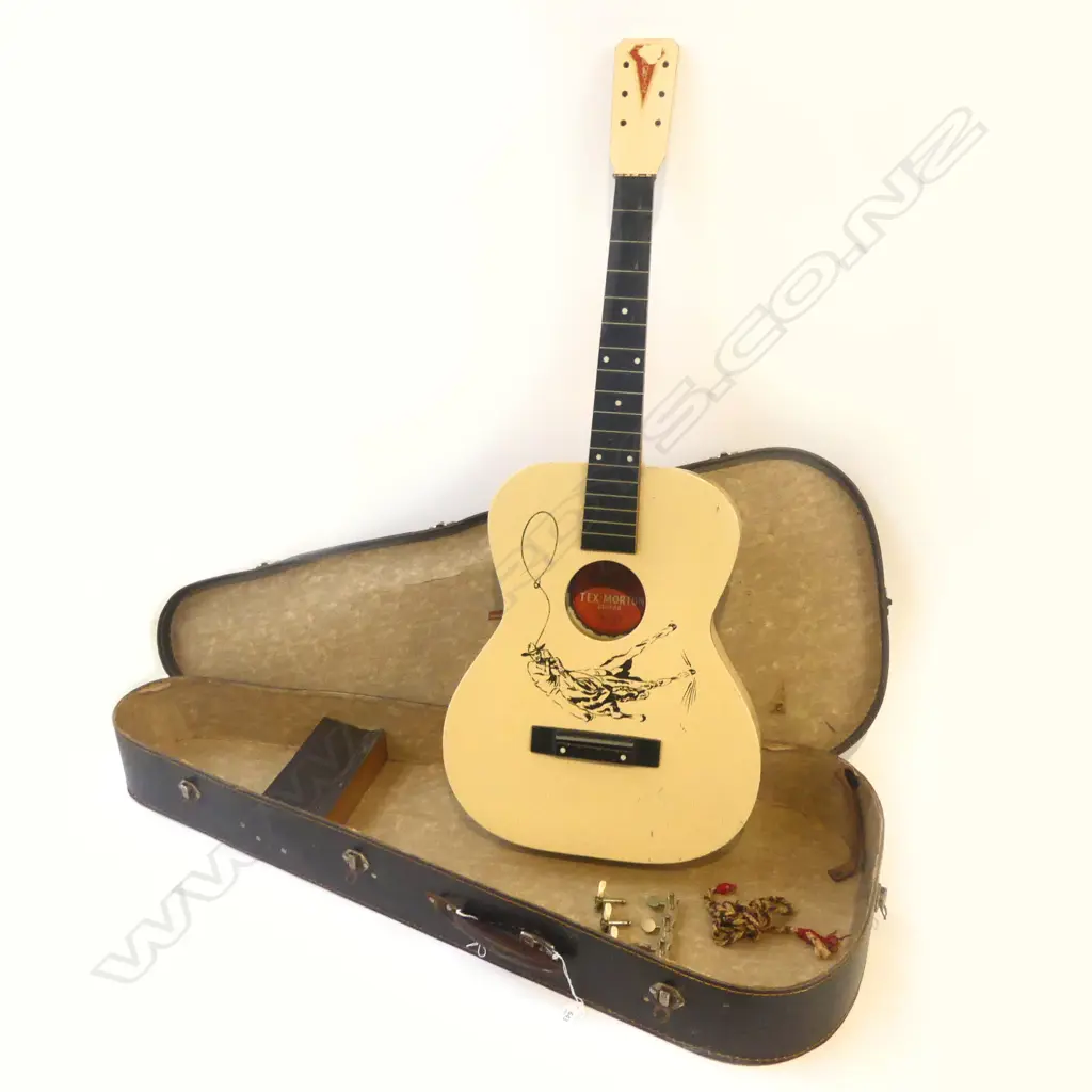 'TEX MORTON' ACOUSTIC GUITAR, NO STRINGS, CASED L.1000mm Image 1++