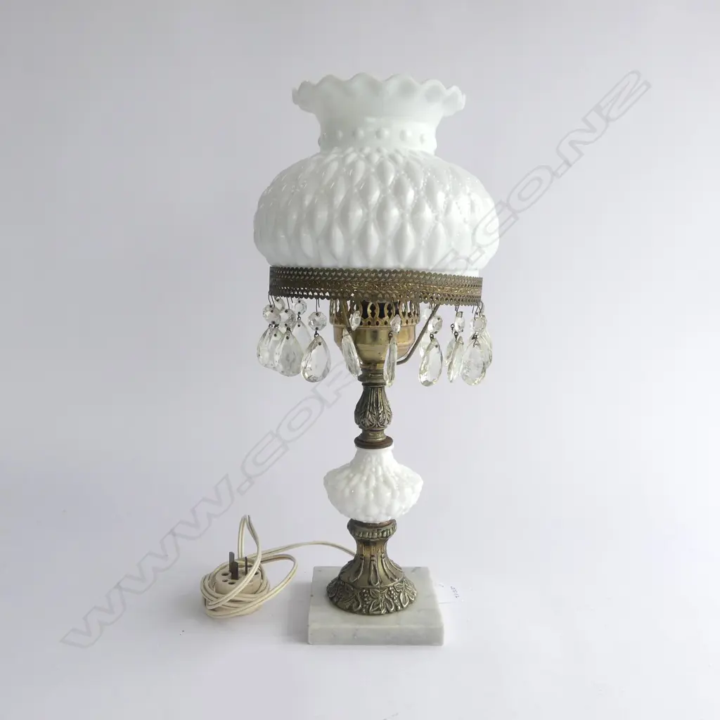 MILK GLASS TABLE LAMP MARBLE BASE H460MM Image 1++