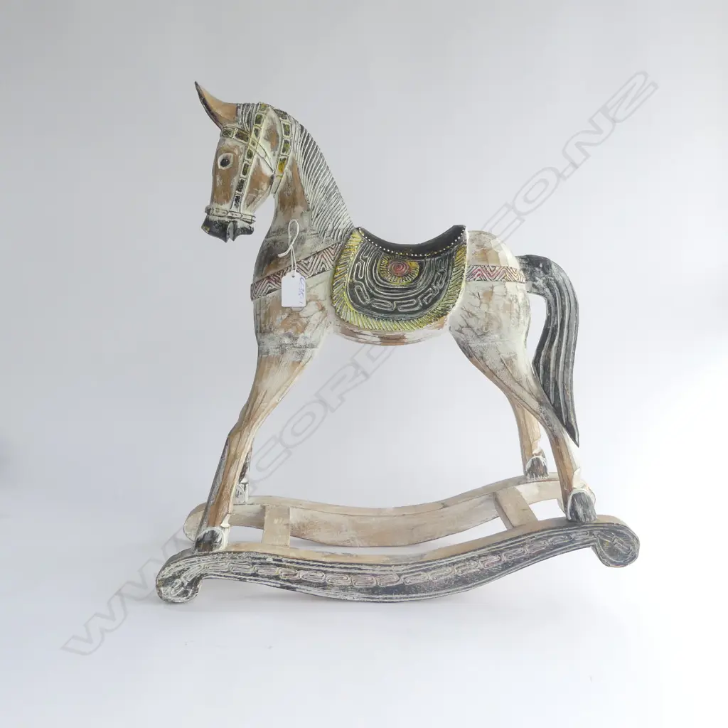 CARVED & PAINTED MODEL WOODEN ROCKING HORSE H.545mm Image 1++