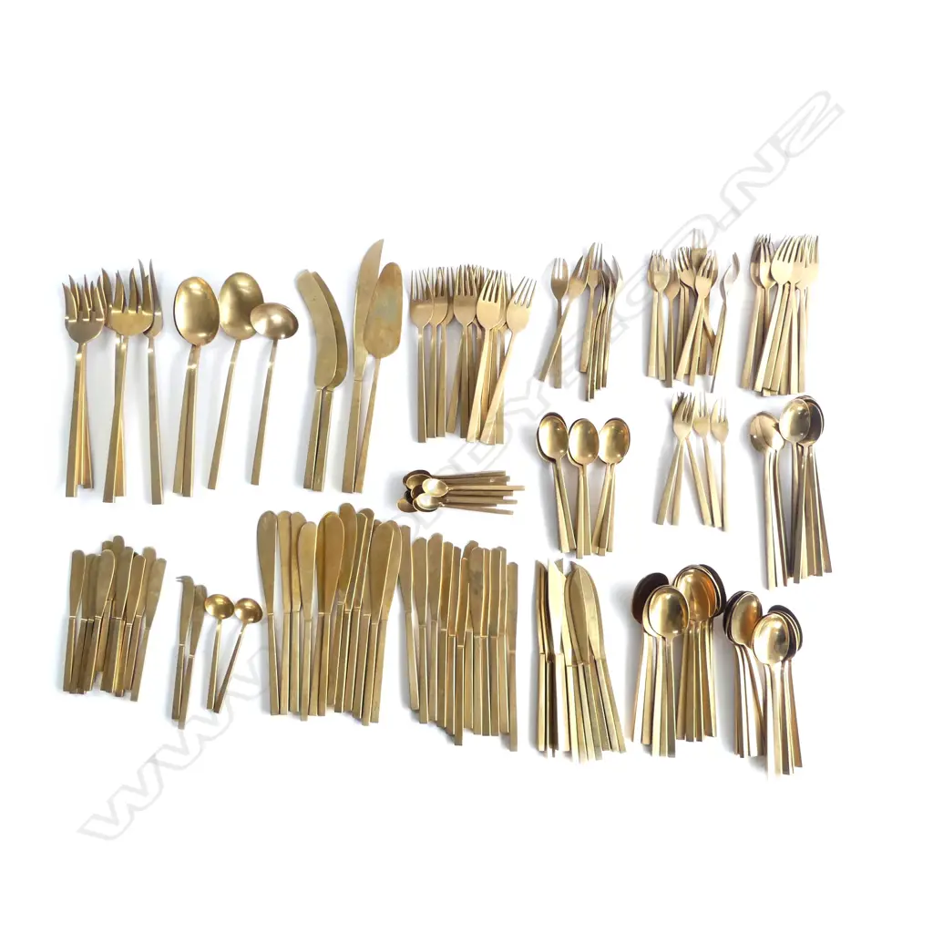 12 PL SETTING BRASS CUTLERY SET w SERVING UTENSILS ETC Image 1++