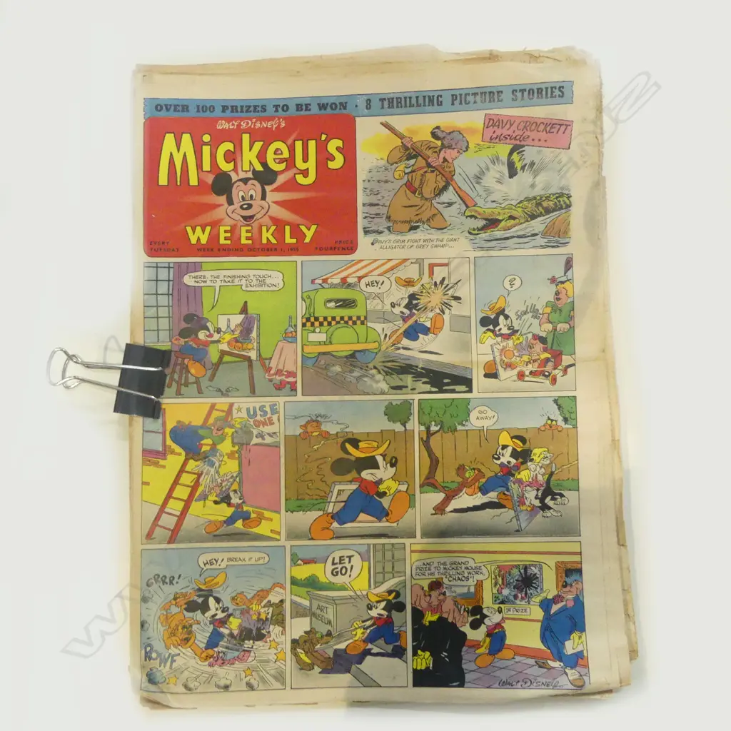 TWELVE VINTAGE 1955 MICKEY MOUSE WEEKLY COMICS, L.355MM Image 1++