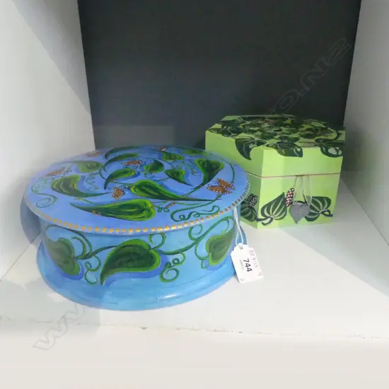 HAND PRINTED WOODEN BOXES X2