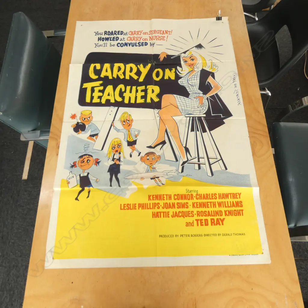 UNFRAMED VINTAGE FILM POSTER 'CARRY ON TEACHER' (1959) 1015x680mm EX JOHN PERRY ESTATE Image 1++
