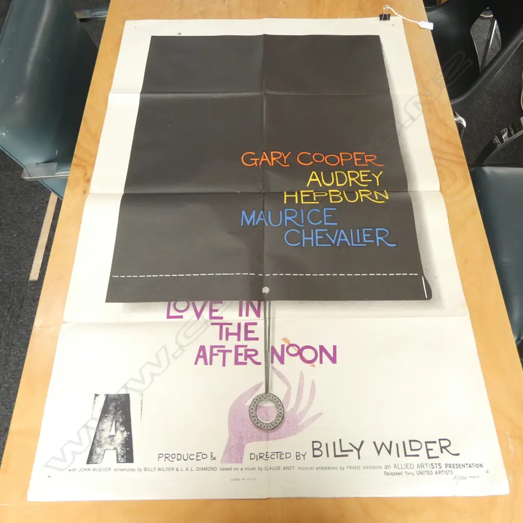 UNFRAMED VINTAGE FILM POSTER 'LOVE IN THE AFTERNOON' (1957) 1040x690mm  EX JOHN PERRY ESTATE Image 1++