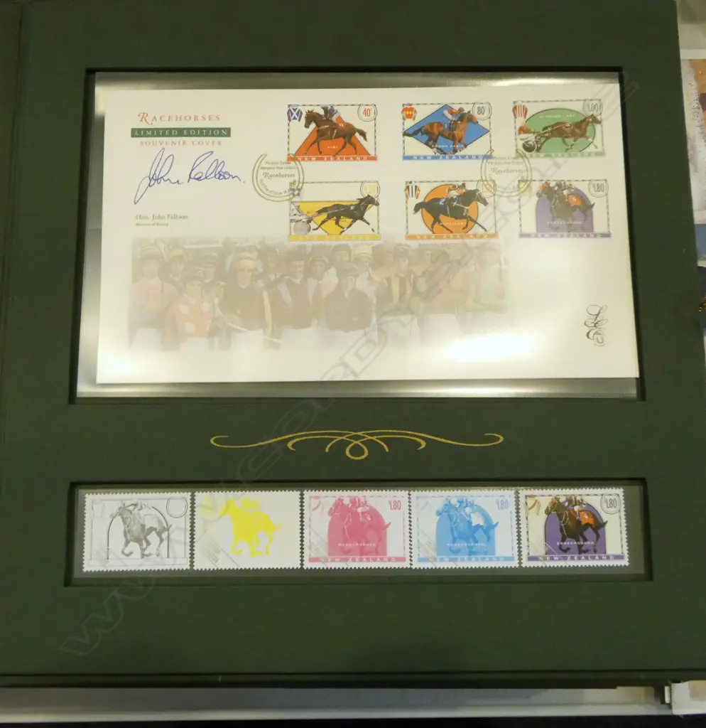 5 VOLS (6-10) CASED LTD ED (2000) NZ POST THEMED STAMP ALBUMS; RACEHORSES, OLYMPICS, VINEYARDS, SCENIC TRIANS & ROYAL Image 1++