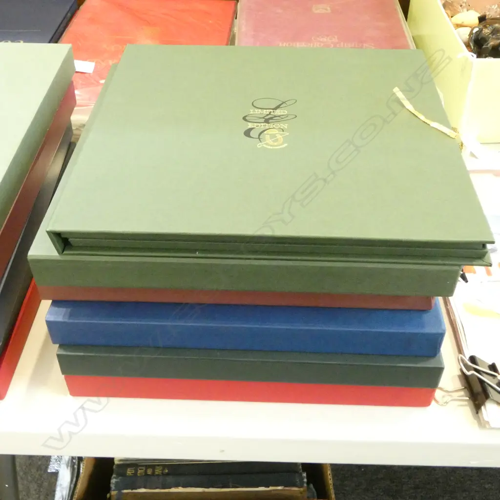5 VOLS (6-10) CASED LTD ED (2000) NZ POST THEMED STAMP ALBUMS; RACEHORSES, OLYMPICS, VINEYARDS, SCENIC TRIANS & ROYAL Image 1++