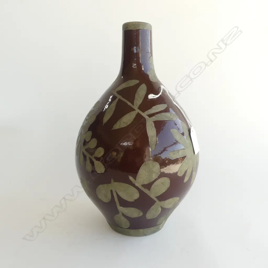 OLD SCANDANAVIAN POTTERY BOTTLE VASE wax resist decoration H.305mm Image 1++