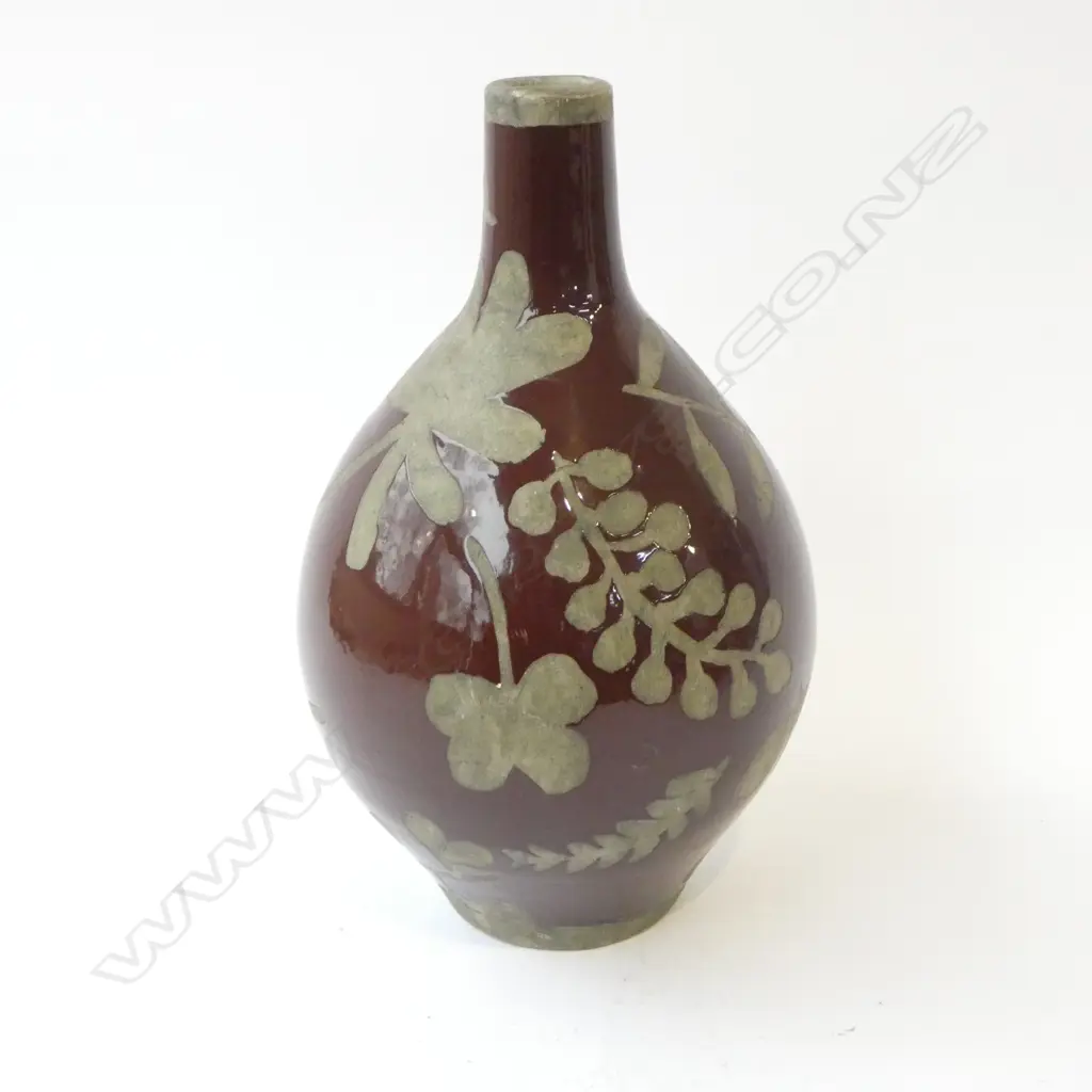 OLD SCANDANAVIAN POTTERY BOTTLE VASE wax resist decoration H.305mm Image 1++