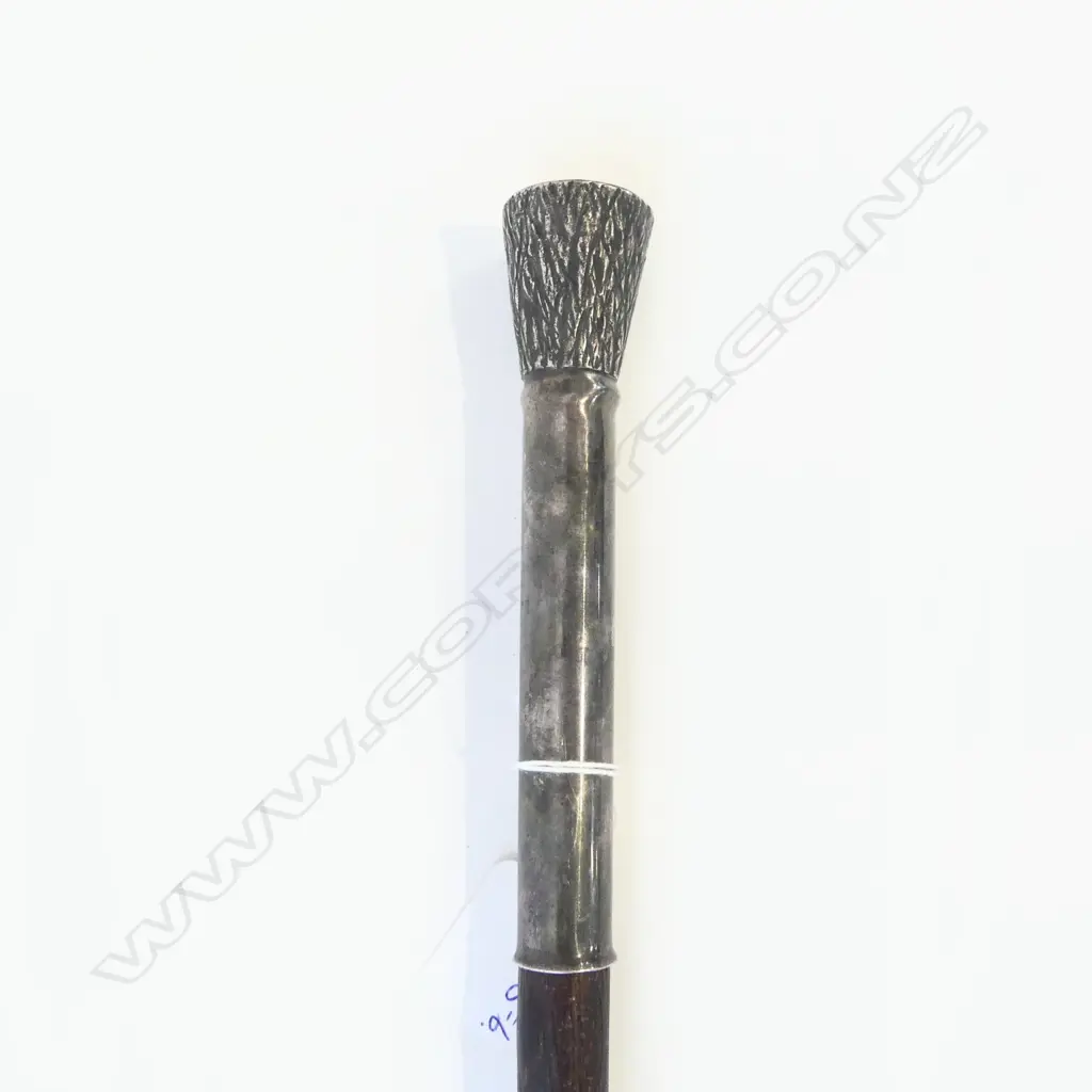 OLD SILVER PLATE HANDLED WALKING STICK KNOBBLY WOOD SHAFT L.1030mm Image 1++