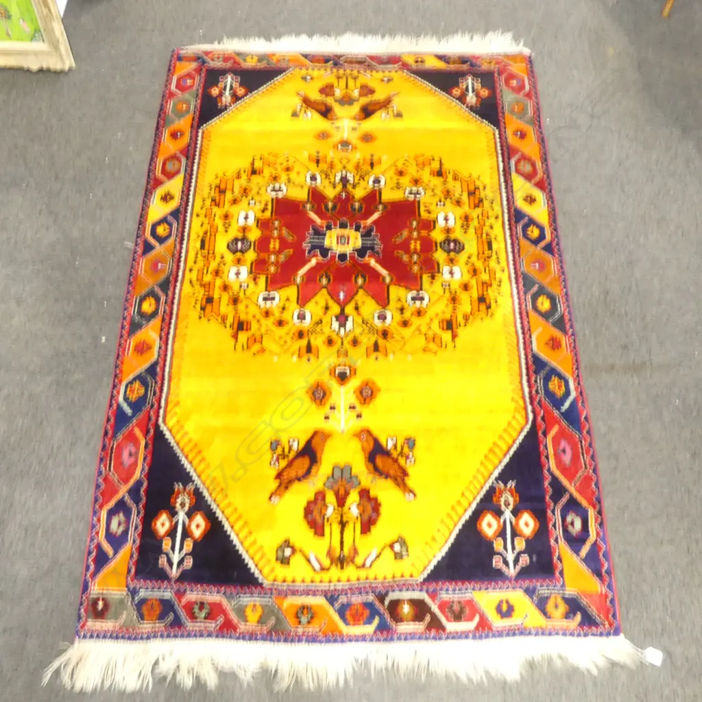 PERSIAN SHIRAZ ALL WOOL RUG golden yellow ground tone 2080 x 1350mm Image 1++