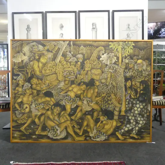 NYOMAN DARMANA, BALINESE SCENE, TITLE INDISTINCT, CANVAS ON BOARD, 1240x1720