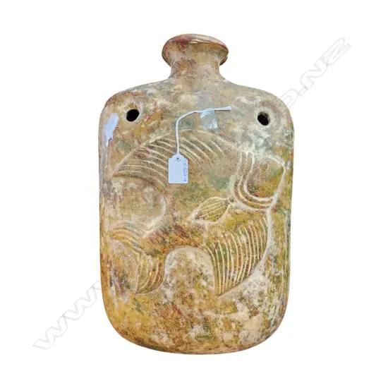 STUDIO POTTERY WALL BOTTLE FISH DESIGN H430MM