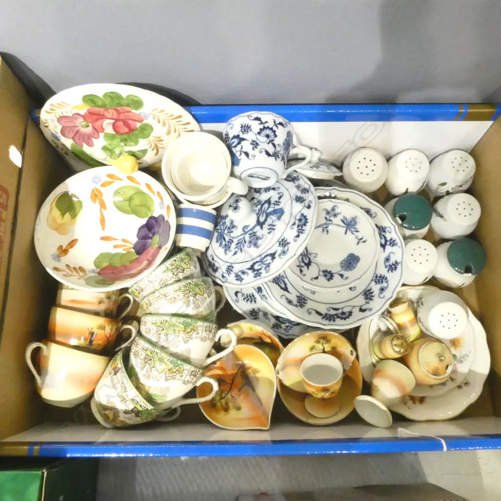 BOX OF ASSTD. CHINA SPODE CUPS, DENBY, NORITAKE BLUE DANUBE Image 1++