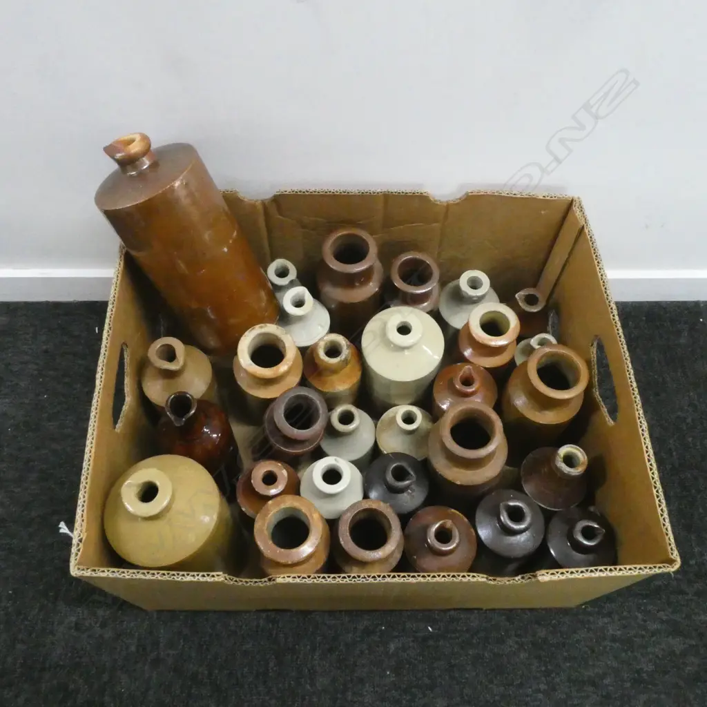 LARGE BOX OF STONEWARE EWERS AND POTS Image 1++
