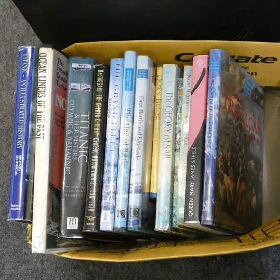 13 REFERENCE VOLUMES ON NAVAL WARFARE, OCEAN LINERS, TRAFALGAR, etc