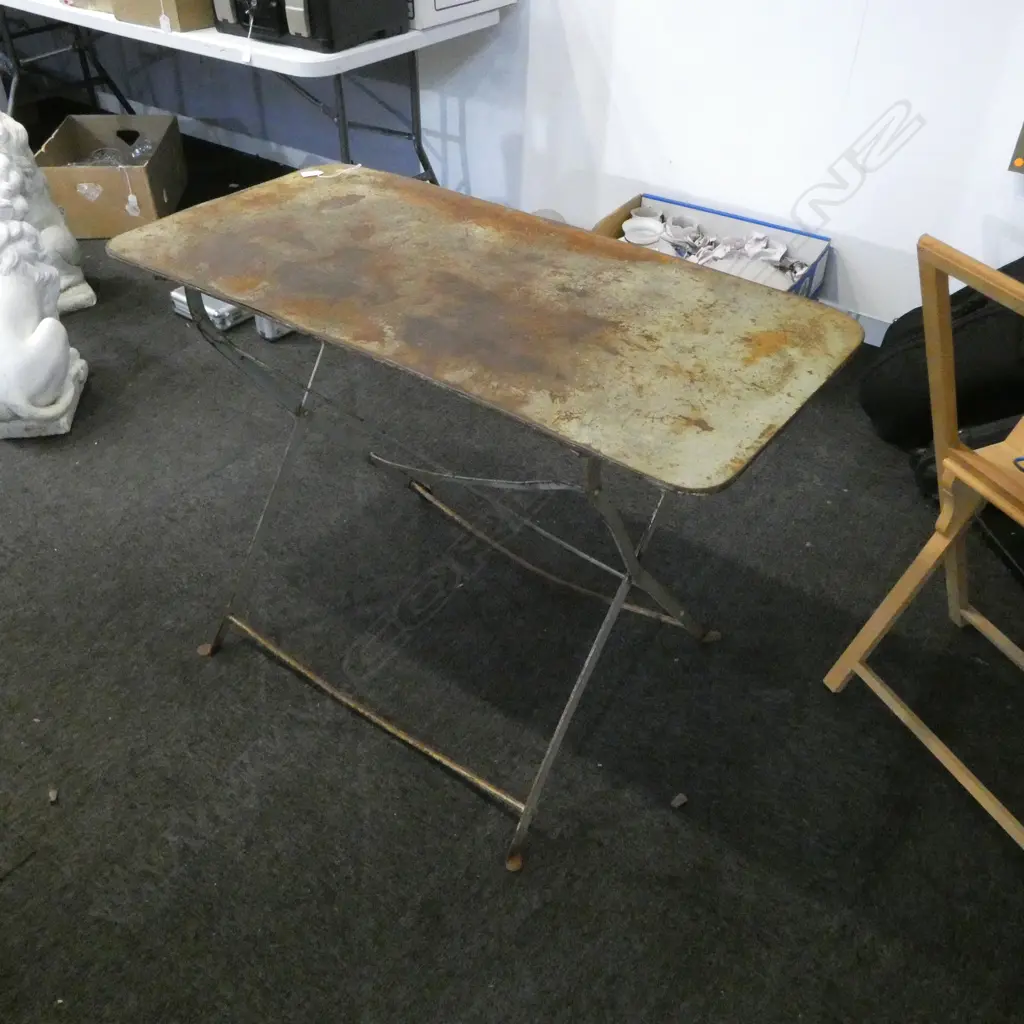    VINTAGE FRENCH HEAVY IRON FOLDING TABLE 860x960mm Image 1++