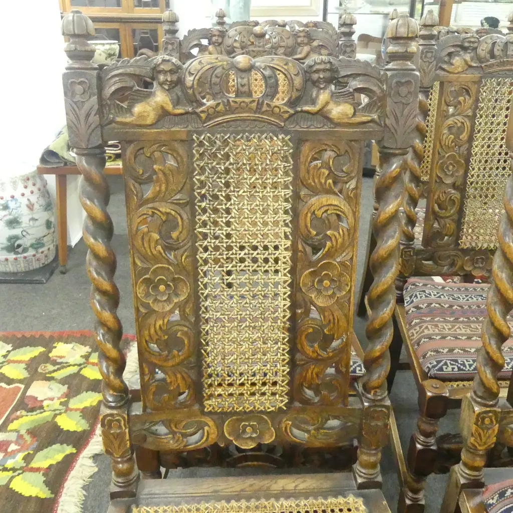 SET OF 6 CARVED OAK JACOBEAN STYLE CHAIRS  Image 1++