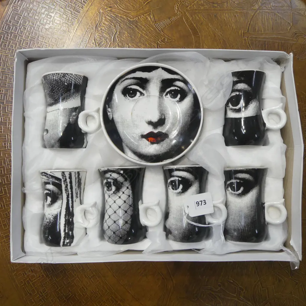 SET OF SIX FAUX PIERO FORNASETTI ESPRESSO CUPS & SAUCERS Image 1++