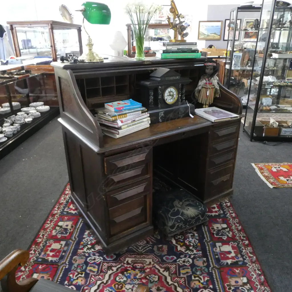 OAK ROLL TOP CUTLER DESK 1240x770x1180mm Image 1++