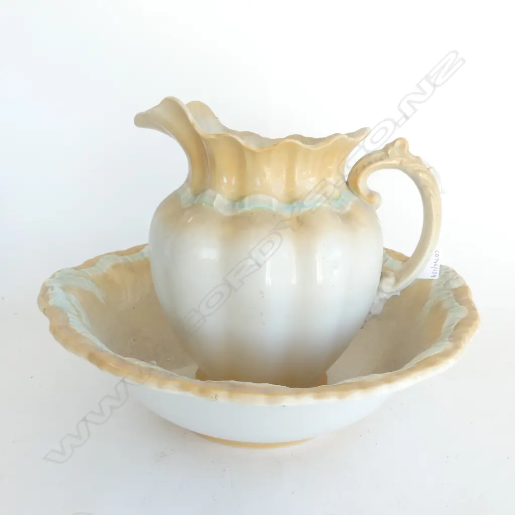 EDWARDIAN URE & BASIN SET  RIBBON EDGED  JUG H260MM Image 1++