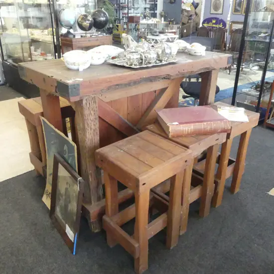 WOOD GARDEN BAR  + 6 STOOLS 1500x740x1120mm