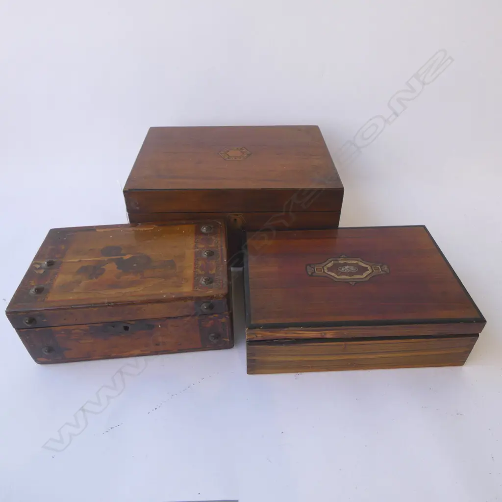 3 ANTIQUE WOODEN BOXES W.300mm Image 1++