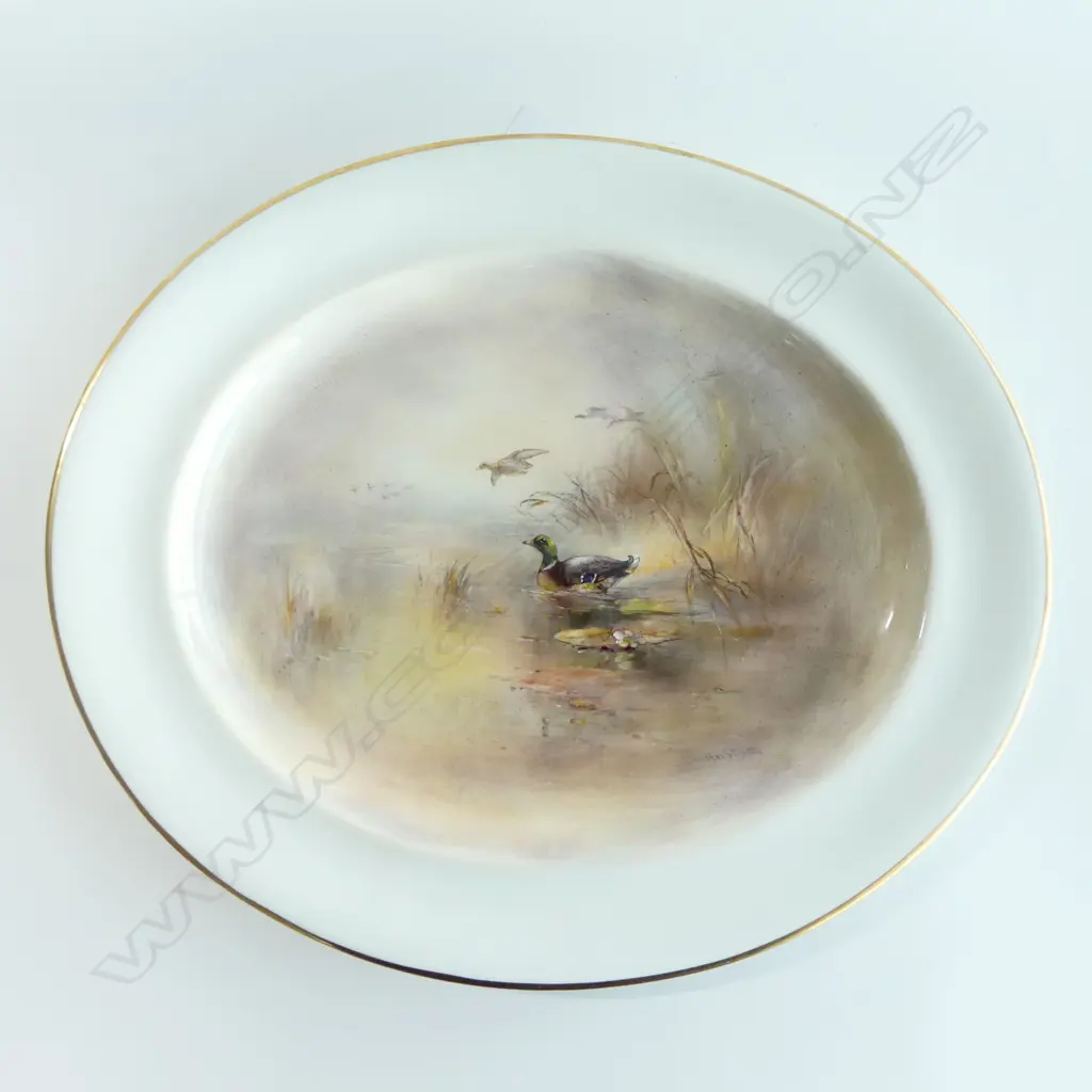 ROYAL WORCESTER HANDPAINTED DISH; 'Wild Duck', signed James Stinton, W.450mm Image 1++