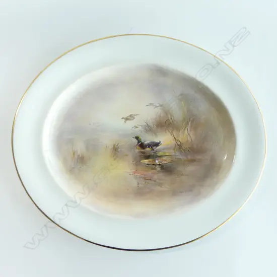 ROYAL WORCESTER HANDPAINTED DISH; 'Wild Duck', signed James Stinton, W.450mm