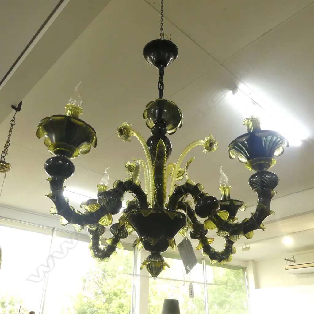 IMPRESSIVE MODERN MURANO GREEN GLASS CHANDELIER Image 1++