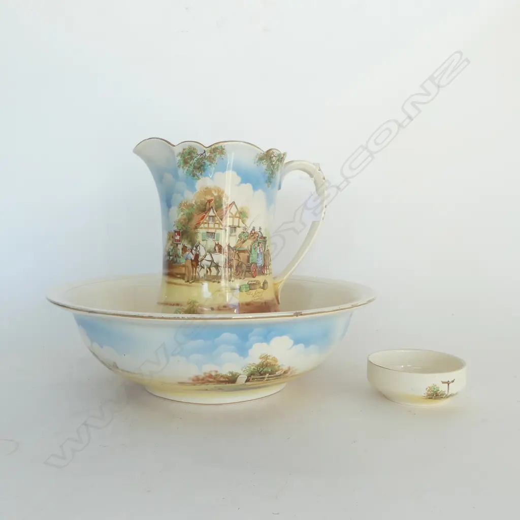 ENGLISH FALCON WARE JUG & BASIN + SOAP DISH H.280mm Image 1++