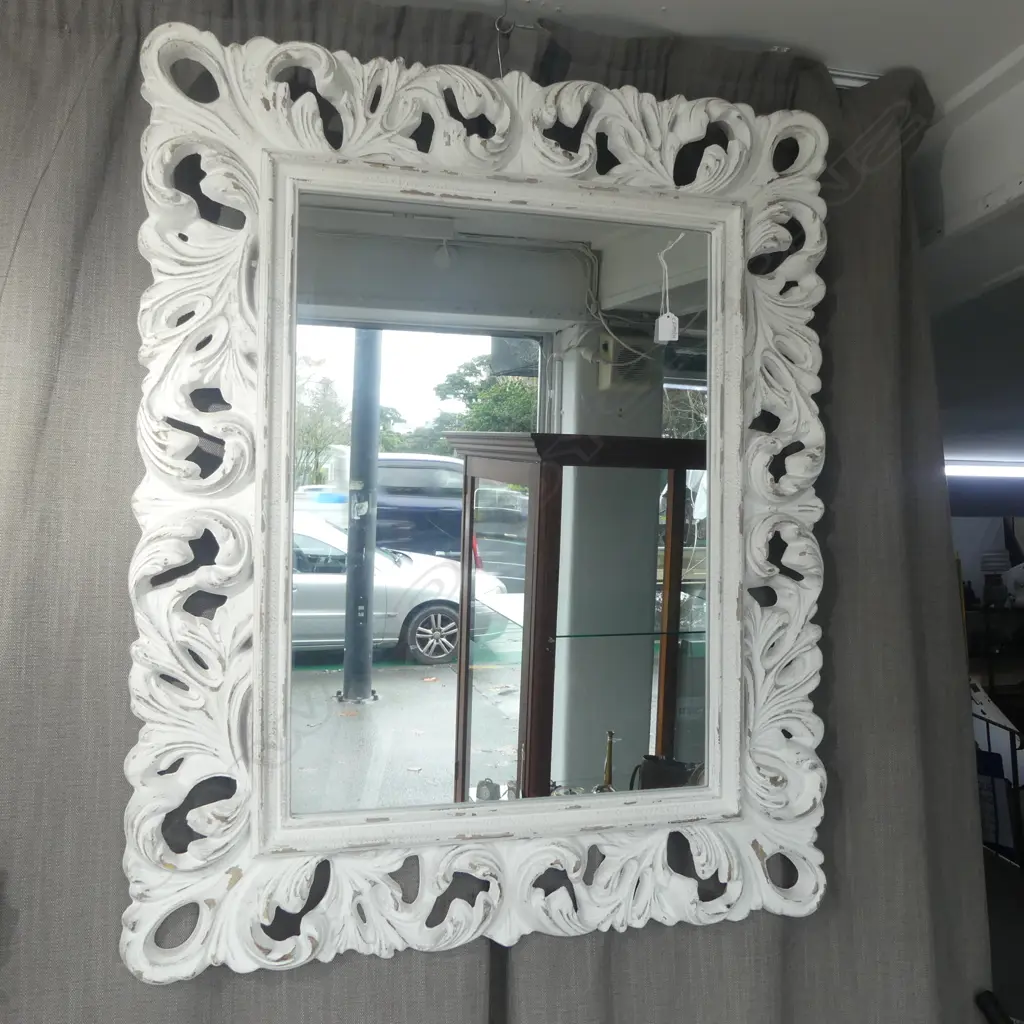 ANTIQUE STYLE MIRROR, ORNATE WHITE RESIN FRAME 1070x870mm Image 1++