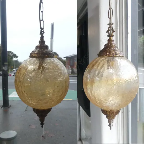 PAIR OF GLASS RETRO PENDANT LIGHTS