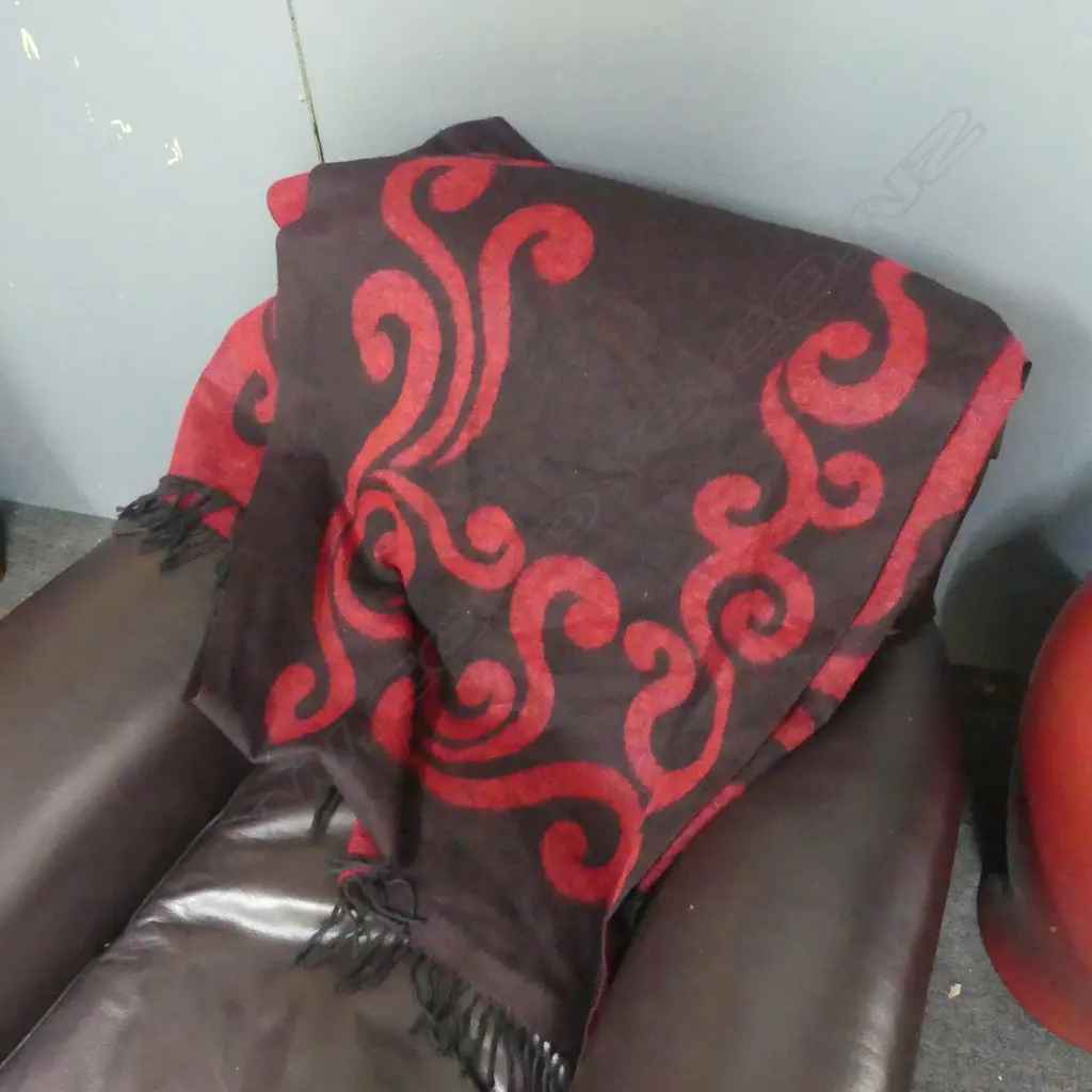 TURKISH RED & BLACK WOOL SHAWL L1580MM Image 1++