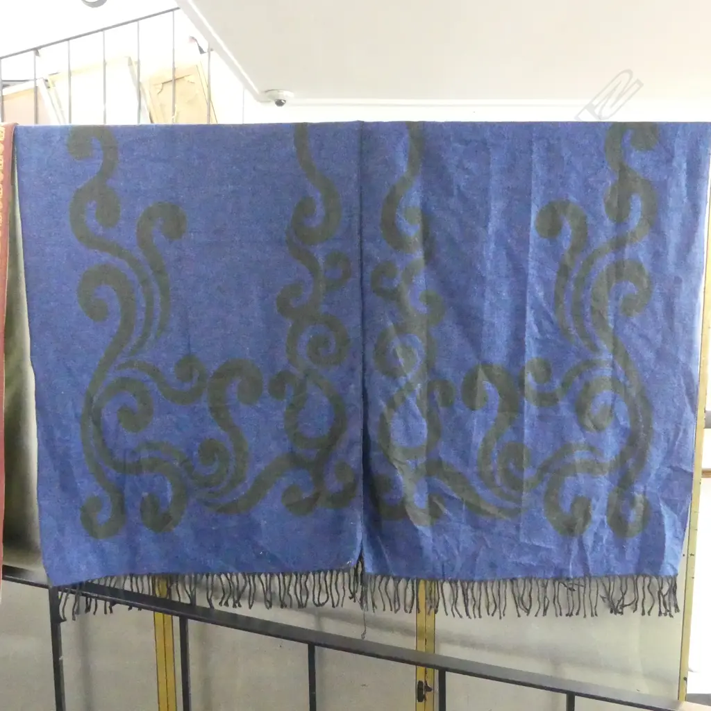 TURKISH BLUE & BLACK WOOL SHAWL L1580MM Image 1++