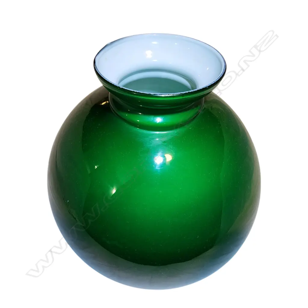 PAIR OF ANTIQUE GREEN GLASS LAMP SHADE - 230x350 Image 1++