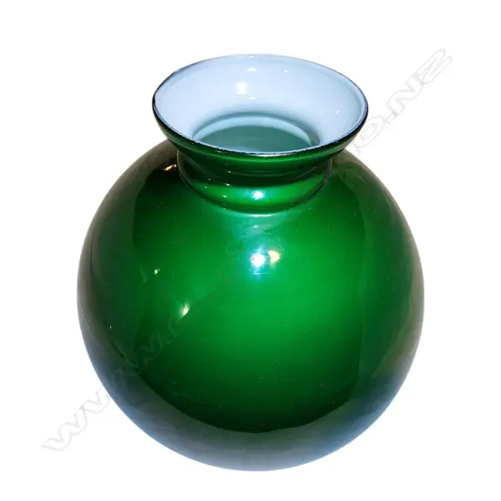 PAIR OF ANTIQUE GREEN GLASS LAMP SHADE - 230x350