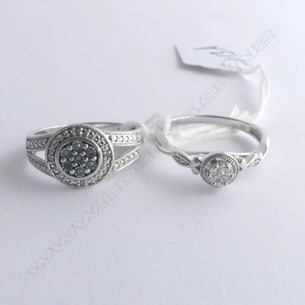 2x  SILVER DIAMOND SET DRESS RINGS SIZE P 5.1 GMS Image 1++