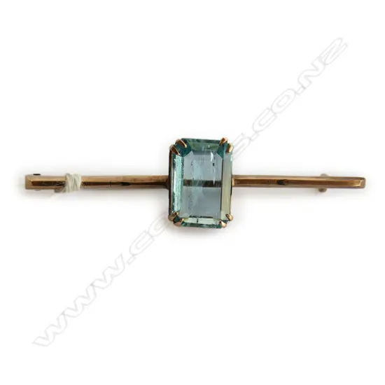 early 20thC 9ct GOLD & AQUAMARINE? STONE BAR BROOCH 4.65gms