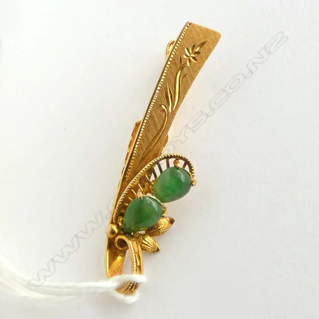 14CT GOLD & JADE BAR TIE CLIP / BROOCH 5.13gms Image 1++