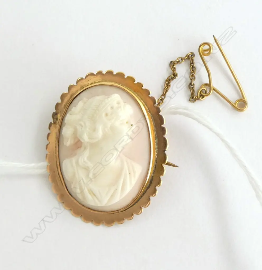 9CT GOLD FRAMED CAMEO BROOCH Image 1++