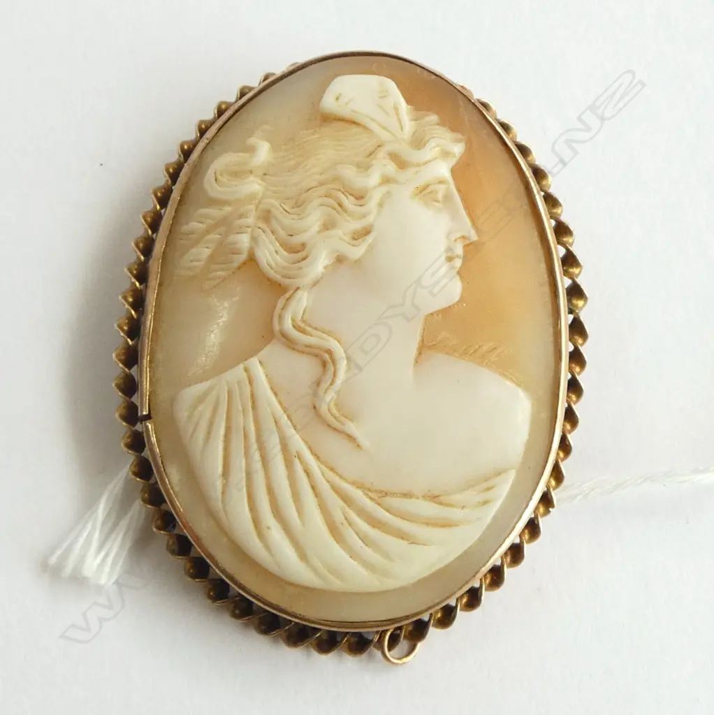 c.1900 LARGE 9ct GOLD FRAMED CAMEO rope twist border H.50mm 10.8gms Image 1++