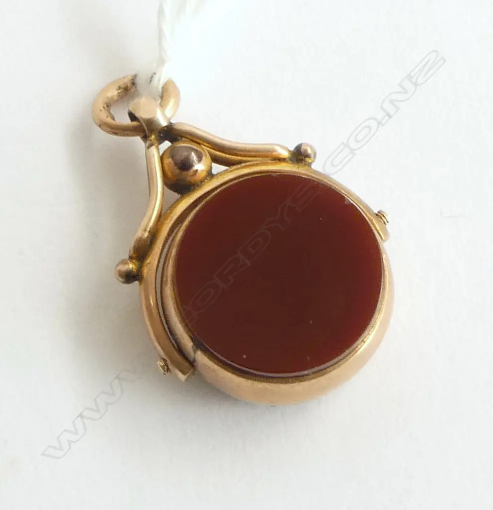 EDWARDIAN 9ct ROSE GOLD FOB SWIVEL bloodstone & agate panels. Hallmarked 5.1gms Image 1++