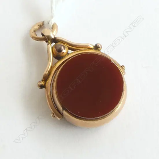 EDWARDIAN 9ct ROSE GOLD FOB SWIVEL bloodstone & agate panels. Hallmarked 5.1gms
