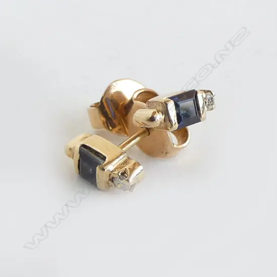 14ct GOLD BLUE SAPPHIRE & DIAMOND STUDS